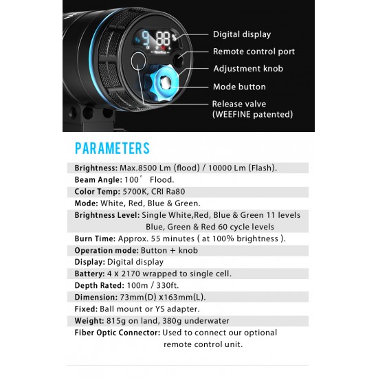 Weefine Smart Focus 10000 流明摄影灯 (有闪灯模式, Ra80)