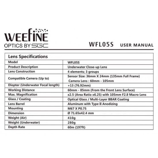 Weefine WFL05S 微距镜 (+13, M67, 设计给单眼100mm镜头使用)