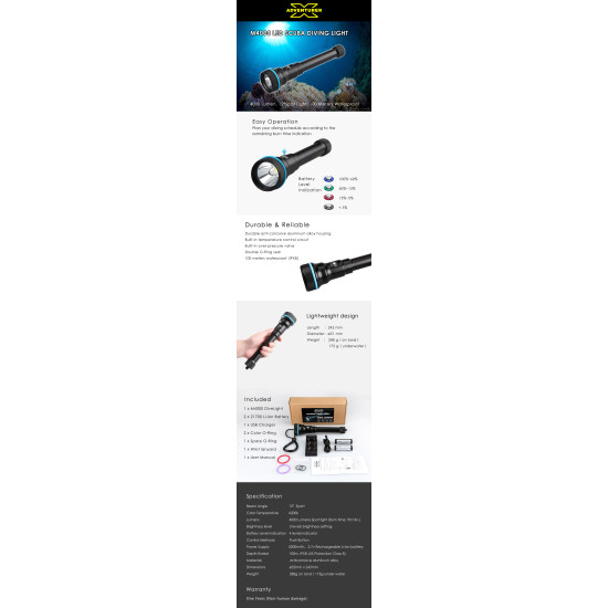 X-Adventurer M4000 聚光潜水灯 (4000 流明) X-Adventurer M4000 聚光潜水灯 (4000 流明)